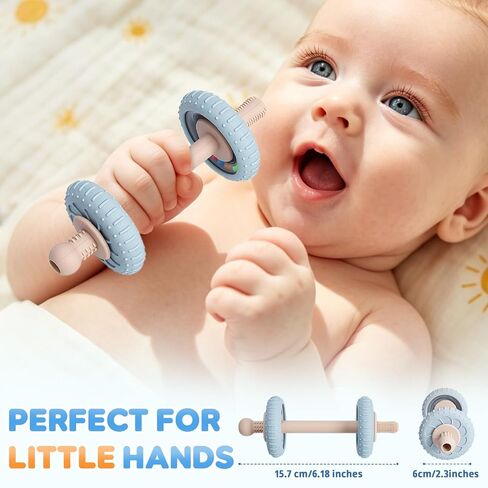 2-in-1 Baby Teether Rattle Toy for 3-12 Months, Silicone Teething Straw | Textured Massage Ends, BPA-Free, Easy Grip, Soft & Flexible, Hollow Straw Design, Baby Teething Toys, Infant Chew Stick Toys in Kuwait