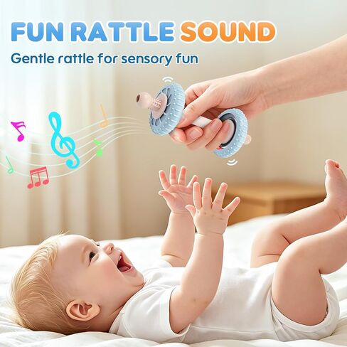 2-in-1 Baby Teether Rattle Toy for 3-12 Months, Silicone Teething Straw | Textured Massage Ends, BPA-Free, Easy Grip, Soft & Flexible, Hollow Straw Design, Baby Teething Toys, Infant Chew Stick Toys in Kuwait