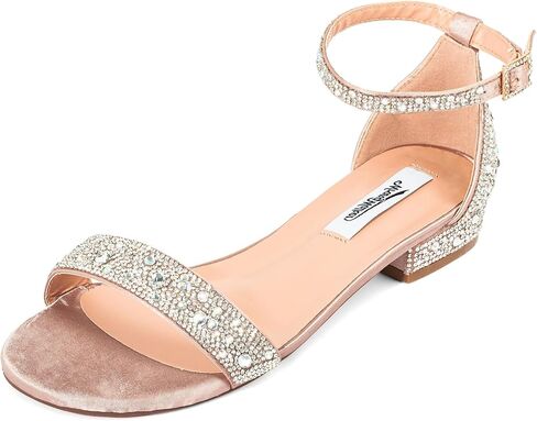 Women's Wide Width Sparkly Rhinestone Flat Sandals Comfortable Low Heel Summer Beach Wedding Dress Shoes for Wide Feet in Kuwait