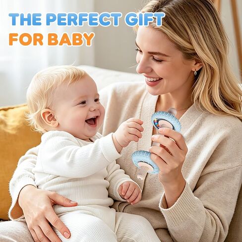 2-in-1 Baby Teether Rattle Toy for 3-12 Months, Silicone Teething Straw | Textured Massage Ends, BPA-Free, Easy Grip, Soft & Flexible, Hollow Straw Design, Baby Teething Toys, Infant Chew Stick Toys in Kuwait