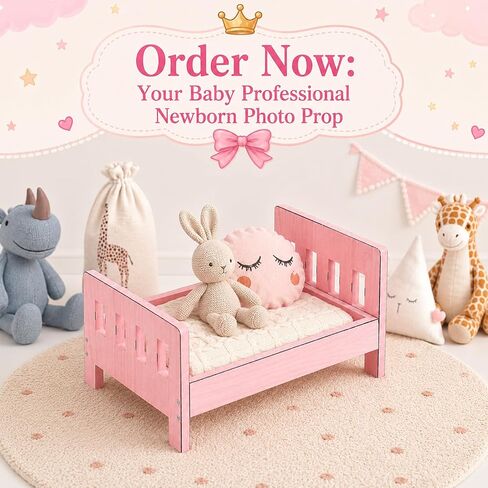 AceOrbit Photography Bed Props Wooden Vintage Photo Prop Photoshoot Props for Studio Photographers Photo Sessions Detachable Bed, 16.5 x 11 Inch (Pink) in Kuwait