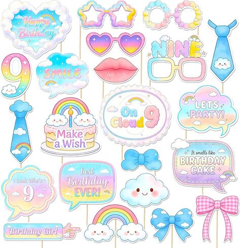 Cloud 9 Birthday Decorations, On Cloud 9 Birthday Decorations for Girls Photo Booth Props, On Cloud Nine Party Decorations, 22PCS On Cloud 9 Birthday Props for Girls Birthday Party Supplies in Kuwait
