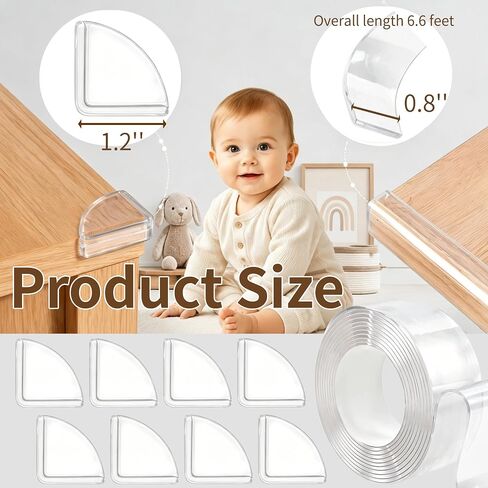 Silicone Corner Protectors & Edge Guards Kit, 0.8in x 6.6ft Clear Edge Protector, Self Adhesive Table Corner Guards Pads, Waterproof Furniture Safety Guards for Sharp Edges, Childproofing for Home in Kuwait
