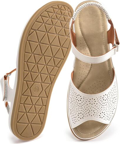 Womens Comfortable Flat Sandals: Breathable Cushioned Memory Foam Insole & Peep-Toe For Summer Outdoor - Adjustable Strap & Non-Slip Outsole For Casual Walking Travel in Kuwait