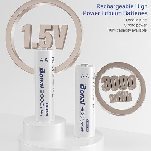 BONAI Rechargeable Lithium AA Batteries with Charger, 3000mWh 1.5V AA Batteries for Blink Camera 8 Count with 2H Fast Charge- Blue in Kuwait