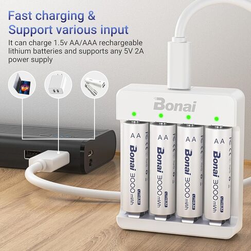 BONAI Rechargeable Lithium AA Batteries with Charger, 3000mWh 1.5V AA Batteries for Blink Camera 8 Count with 2H Fast Charge- Blue in Kuwait