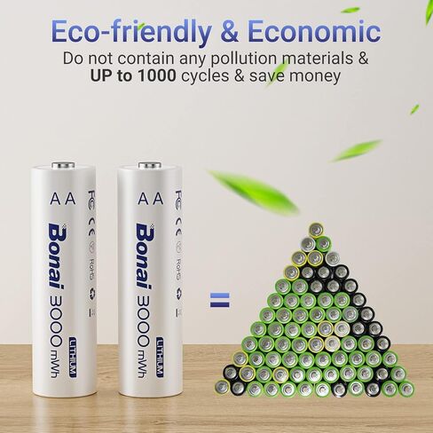 BONAI Rechargeable Lithium AA Batteries with Charger, 3000mWh 1.5V AA Batteries for Blink Camera 8 Count with 2H Fast Charge- Blue in Kuwait