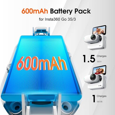 Battery Pack for Insta360 GO 3S / GO 3, 600mAh Fast Charging Case | Multi-Layer Safety Protection, LED Battery Indicator Light, Magnetic Lock, Compatible with Official GO 3S / GO 3 Accessories in Kuwait