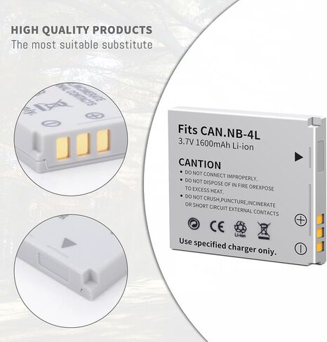 2-Pack NB-4L Battery, LCD Slim USB Charger Compatible for Canon ELPH 100 HS | 300 HS, 310 HS, 330 HS, VIXIA mini, Powershot SD400, SD450, SD600, SD630, SD750, SD780, SD940, SD1000, SD1100 is, SD1400 is in Kuwait