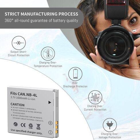 2-Pack NB-4L Battery, LCD Slim USB Charger Compatible for Canon ELPH 100 HS | 300 HS, 310 HS, 330 HS, VIXIA mini, Powershot SD400, SD450, SD600, SD630, SD750, SD780, SD940, SD1000, SD1100 is, SD1400 is in Kuwait