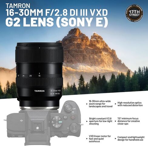Tamron 16-30mm f/2.8 Di III VXD G2 Lens for Full Frame Sony E Mirrorless Camera & 7.5" Close Focus with Corel OEM Photo Video Art Suite Software Kit - 64GB SDXC Memory Card & Backpack - Bundle Kit in Kuwait