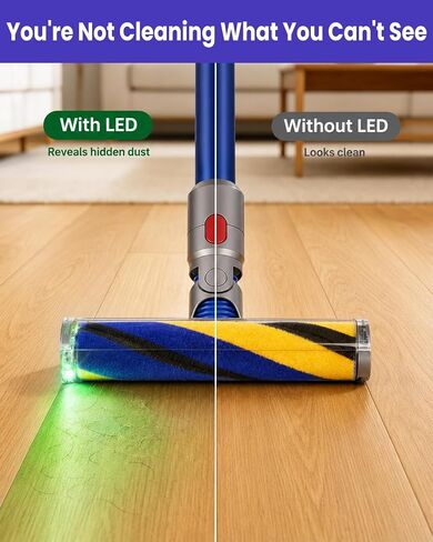 LED Illuminating Soft Roller Head Compatible with Dyson V7 V8 V10 V11 V15 – Light-Up Replacement Floor Head, Reveals Hidden Dust & Pet Hair, Lightweight Hard Floor Attachment in Saudi Arabia