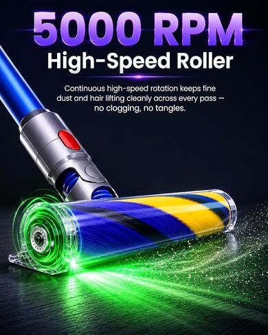 LED Illuminating Soft Roller Head Compatible with Dyson V7 V8 V10 V11 V15 – Light-Up Replacement Floor Head, Reveals Hidden Dust & Pet Hair, Lightweight Hard Floor Attachment in Saudi Arabia
