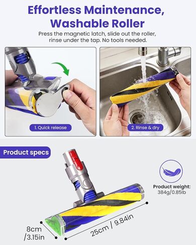 LED Illuminating Soft Roller Head Compatible with Dyson V7 V8 V10 V11 V15 – Light-Up Replacement Floor Head, Reveals Hidden Dust & Pet Hair, Lightweight Hard Floor Attachment in Saudi Arabia