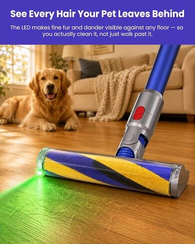 LED Illuminating Soft Roller Head Compatible with Dyson V7 V8 V10 V11 V15 – Light-Up Replacement Floor Head, Reveals Hidden Dust & Pet Hair, Lightweight Hard Floor Attachment in Saudi Arabia