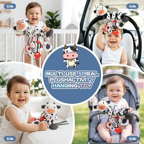 Koty Crib Stroller Car Seat Toys for Baby 0 3 6 9 12 Months, Tummy Time Hanging Sensory Toys for Newborn with Teether, Spiral Carseat Toy for Infant Boys Girls Gifts (Black White) in Kuwait