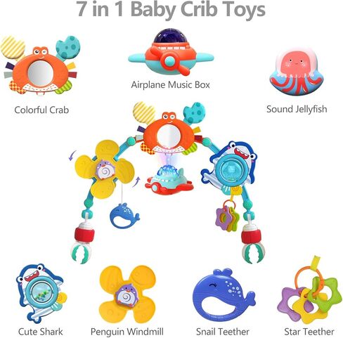 Musical Baby Stroller Arch, Travel Car Seat Toys, Baby Play Arch Crib Accessory, Mobile for Bassinet, Pram Activity Arch Bar for Babies Infants in Kuwait