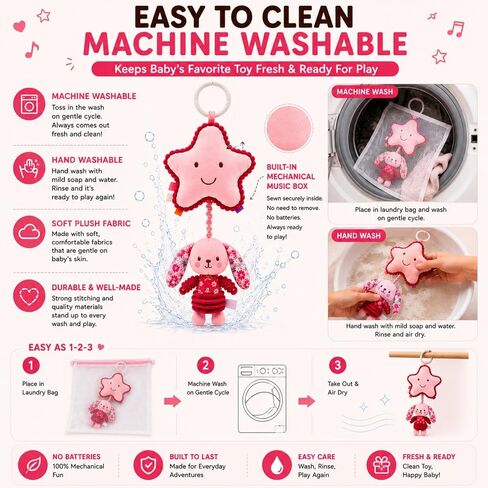 Pull Down Musical Baby Toy for Stroller & Car Seat, Plush Sensory Hanging Toy with Bounce Back Action, Infant Travel Toy for Newborns in Kuwait