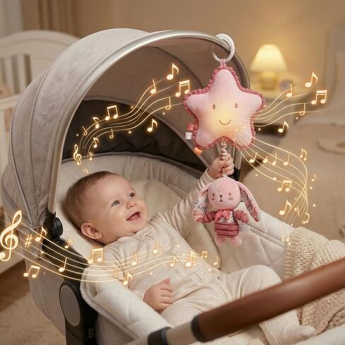 Pull Down Musical Baby Toy for Stroller & Car Seat, Plush Sensory Hanging Toy with Bounce Back Action, Infant Travel Toy for Newborns in Kuwait