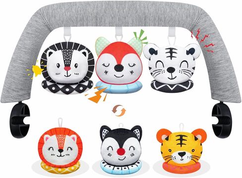 iGRATENS Baby Bjorn Bouncer Toy Bar, 3pcs Reversible Animal Plushie 3-Inch Two-Sided Flip Plush Toy in Black and White & Colorful Design, Dual-view Effect, Easy to Attach & Remove, Soft & Fun for Baby in Kuwait