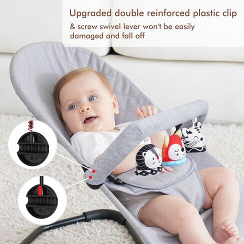 iGRATENS Baby Bjorn Bouncer Toy Bar, 3pcs Reversible Animal Plushie 3-Inch Two-Sided Flip Plush Toy in Black and White & Colorful Design, Dual-view Effect, Easy to Attach & Remove, Soft & Fun for Baby in Kuwait