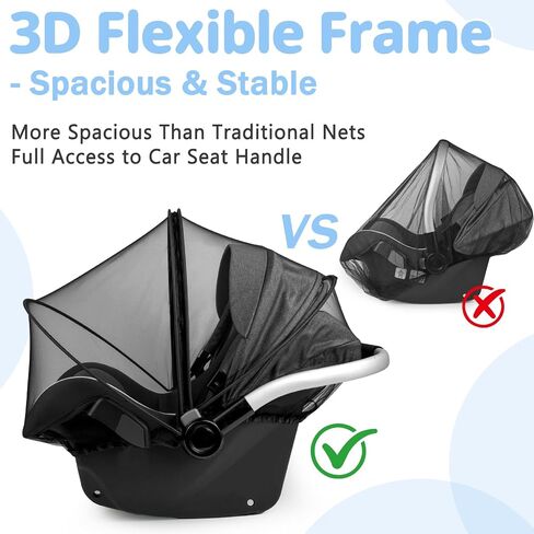 Universal Baby Car Seat Mosquito Net with Flexible Frame, Breathable 2-Way Zipper Mesh Bug Cover, Elastic Edge Infant Shield Compatible with Doona Stroller Travel Carrier, (Black) in Kuwait