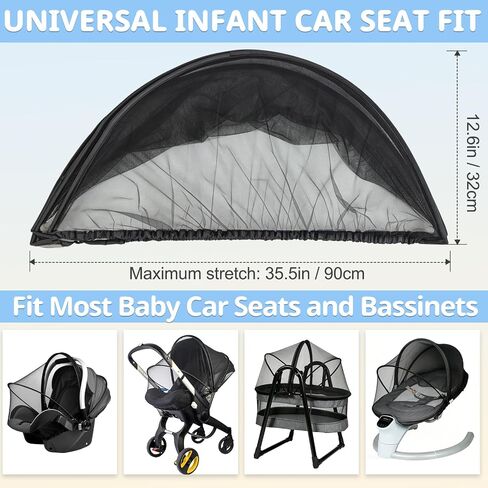 Universal Baby Car Seat Mosquito Net with Flexible Frame, Breathable 2-Way Zipper Mesh Bug Cover, Elastic Edge Infant Shield Compatible with Doona Stroller Travel Carrier, (Black) in Kuwait