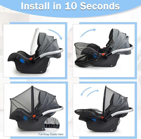 Universal Baby Car Seat Mosquito Net with Flexible Frame, Breathable 2-Way Zipper Mesh Bug Cover, Elastic Edge Infant Shield Compatible with Doona Stroller Travel Carrier, (Black) in Kuwait