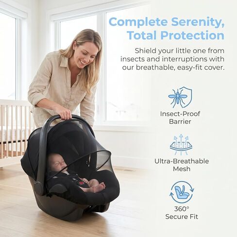 Universal Baby Car Seat Mosquito Net with Flexible Frame, Breathable 2-Way Zipper Mesh Bug Cover, Elastic Edge Infant Shield Compatible with Doona Stroller Travel Carrier, (Black) in Kuwait