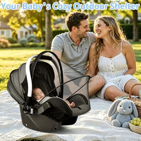 Universal Baby Car Seat Mosquito Net with Flexible Frame, Breathable 2-Way Zipper Mesh Bug Cover, Elastic Edge Infant Shield Compatible with Doona Stroller Travel Carrier, (Black) in Kuwait