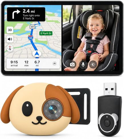 Cabin Care 1080P Baby Car Camera Wireless CarPlay Adapter for iPhone Only | Baby view on screen, split nav, night vision, 150° wide, No Android Support in Kuwait