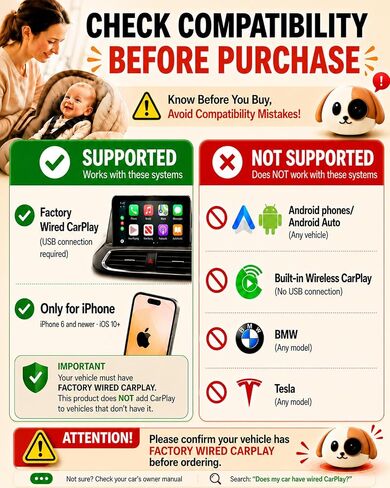 Cabin Care 1080P Baby Car Camera Wireless CarPlay Adapter for iPhone Only | Baby view on screen, split nav, night vision, 150° wide, No Android Support in Kuwait