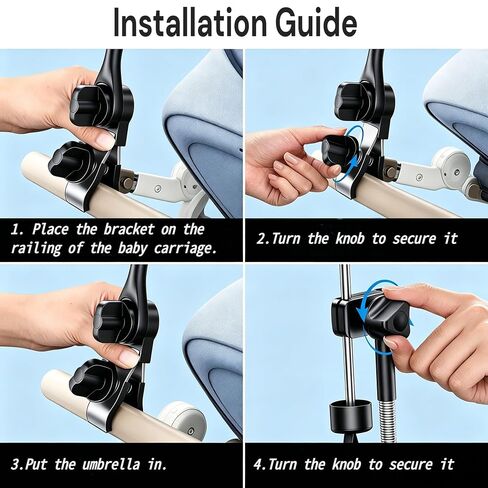 Umbrella Holder for Stroller Chair, Universal 360° Adjustable Umbrella Clamp Mount for Stroller, Beach Chair, Wheelchair & Golf Cart - Tool-Free Installation for Sun & Rain Protection in Kuwait