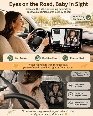 Cabin Care 1080P Baby Car Camera Wireless CarPlay Adapter for iPhone Only | Baby view on screen, split nav, night vision, 150° wide, No Android Support in Kuwait