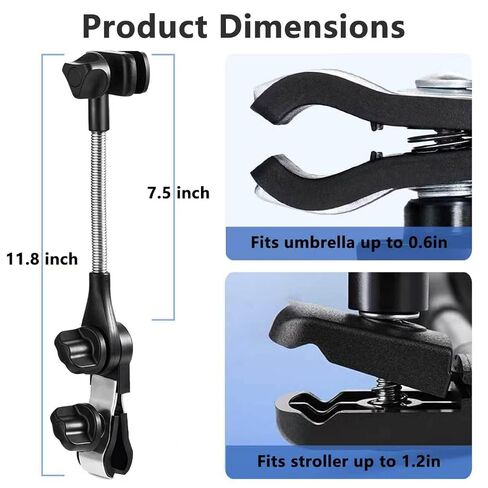 Umbrella Holder for Stroller Chair, Universal 360° Adjustable Umbrella Clamp Mount for Stroller, Beach Chair, Wheelchair & Golf Cart - Tool-Free Installation for Sun & Rain Protection in Kuwait