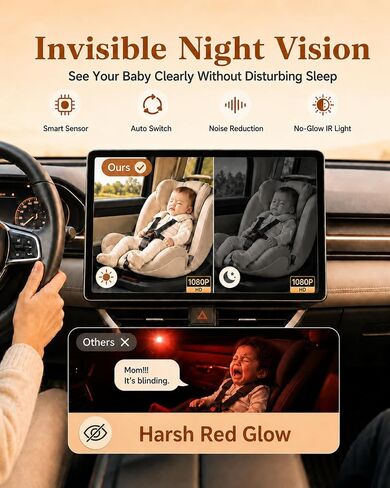 Cabin Care 1080P Baby Car Camera Wireless CarPlay Adapter for iPhone Only | Baby view on screen, split nav, night vision, 150° wide, No Android Support in Kuwait