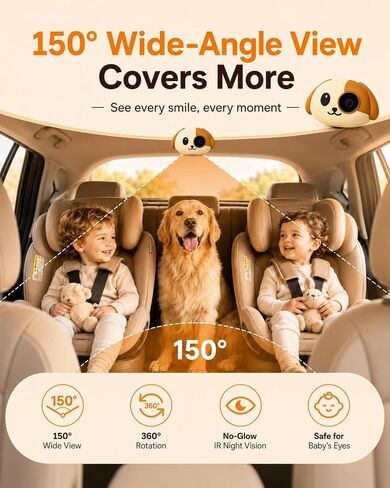 Cabin Care 1080P Baby Car Camera Wireless CarPlay Adapter for iPhone Only | Baby view on screen, split nav, night vision, 150° wide, No Android Support in Kuwait