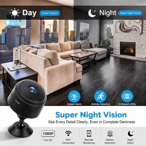 A9 Mini Wireless WiFi Security Camera, 1080P HD Pan-Tilt Night Vision, Motion Detection, One-Way Audio, Cloud Storage – Home & Nursery Monitoring in Kuwait