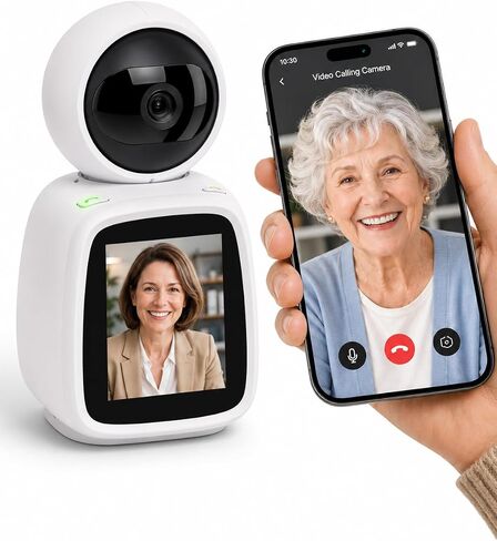 SYMYNELEC Elderly Monitoring Camera with Screen, One-Touch Video Calling | No Monthly Fee, 360° PTZ, 1080P Night Vision, 2.8 in Screen, 2-Way Audio, Motion Tracking, Sound Alert, Physical Privacy Mode in Kuwait