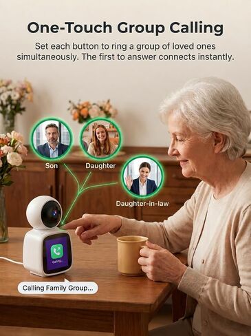SYMYNELEC Elderly Monitoring Camera with Screen, One-Touch Video Calling | No Monthly Fee, 360° PTZ, 1080P Night Vision, 2.8 in Screen, 2-Way Audio, Motion Tracking, Sound Alert, Physical Privacy Mode in Kuwait