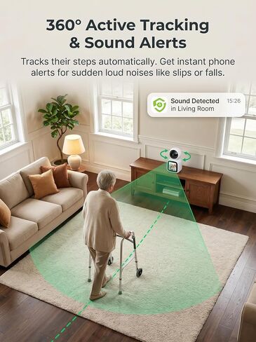 SYMYNELEC Elderly Monitoring Camera with Screen, One-Touch Video Calling | No Monthly Fee, 360° PTZ, 1080P Night Vision, 2.8 in Screen, 2-Way Audio, Motion Tracking, Sound Alert, Physical Privacy Mode in Kuwait