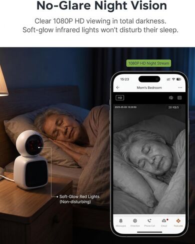 SYMYNELEC Elderly Monitoring Camera with Screen, One-Touch Video Calling | No Monthly Fee, 360° PTZ, 1080P Night Vision, 2.8 in Screen, 2-Way Audio, Motion Tracking, Sound Alert, Physical Privacy Mode in Kuwait