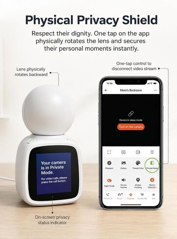 SYMYNELEC Elderly Monitoring Camera with Screen, One-Touch Video Calling | No Monthly Fee, 360° PTZ, 1080P Night Vision, 2.8 in Screen, 2-Way Audio, Motion Tracking, Sound Alert, Physical Privacy Mode in Kuwait