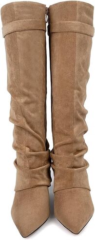 Beauty Cry Women's Fold Over Knee High Boots Suede Pointed Toe Boots in Kuwait