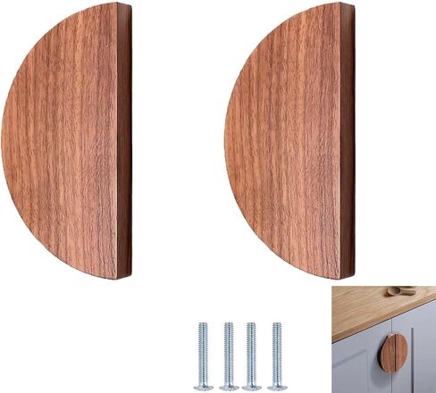 Cabinet Handles,2 Pack Chinese Style Solid Wood Wardrobe Cabinet Semicircle(Walnut Diameter 37mm) in Kuwait