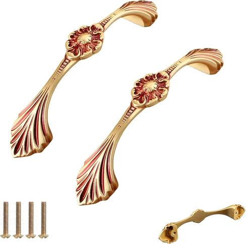 Cabinet Handles,2Pack Full Copper Drawer Cabinet Antique Style Carved Single Hole Knob(Yellow Bronze) in Kuwait
