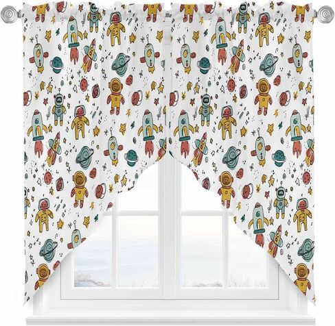 Cartoon Space Swag Curtains Valance For Kitchen Windows, Funny Cute Rocket Star Planet Wide Rod Pocket Curtain Drapes, Bedroom Bathroom Cafe Living Room Light Filtering Drapery Panels, 72"W x 36"H in Kuwait