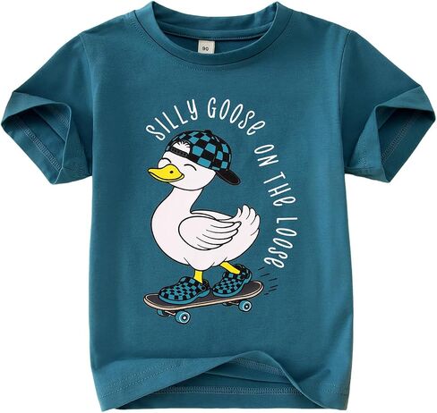 SOFEON Toddler Boys Silly Goose on The Loose Shirts Funny Skateboard Goose Graphic T-Shirt Kids Cute Farm Summer Tees Tops in Kuwait