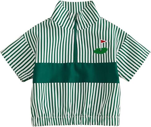 Toddler Baby Boy Soccer Outfit Jersey Summer Striped Pullover Quarter Zipper Short Sleeve Collar Shirt Clothes in Kuwait