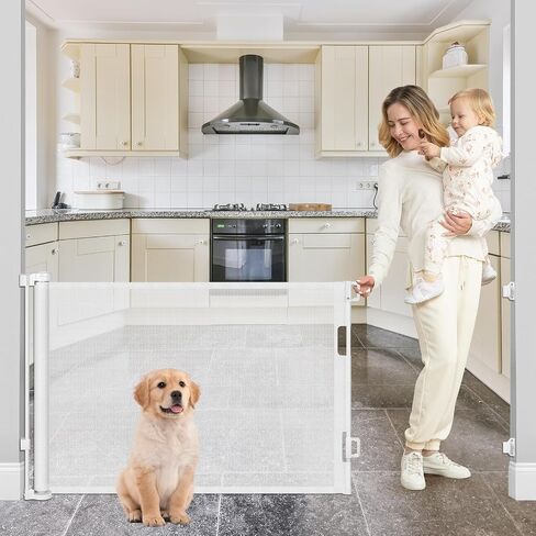 80 Inch Retractable Dog Gate for Doorways Retractable Mesh Baby Gate for Stairs 33" Tall Retractable Baby Gates Outdoor Deck Gate for Pets Barrier Retractable Gates for Dogs Indoor Child Safety Gate in Kuwait